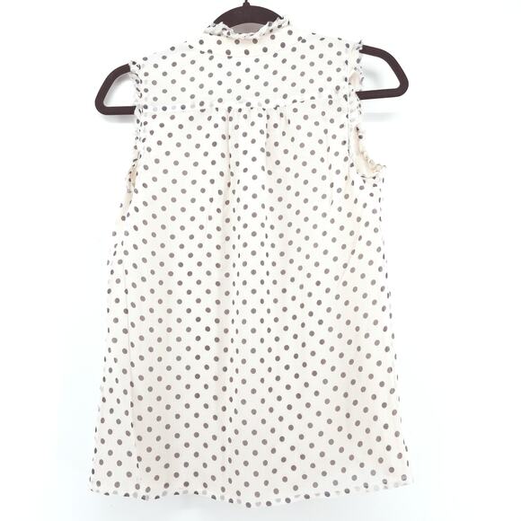 J.Crew Coquette Soft Girl 100% Silk Natasha Cream & Black Polk-a-dot Ruffle Tank - Picture 7 of 10